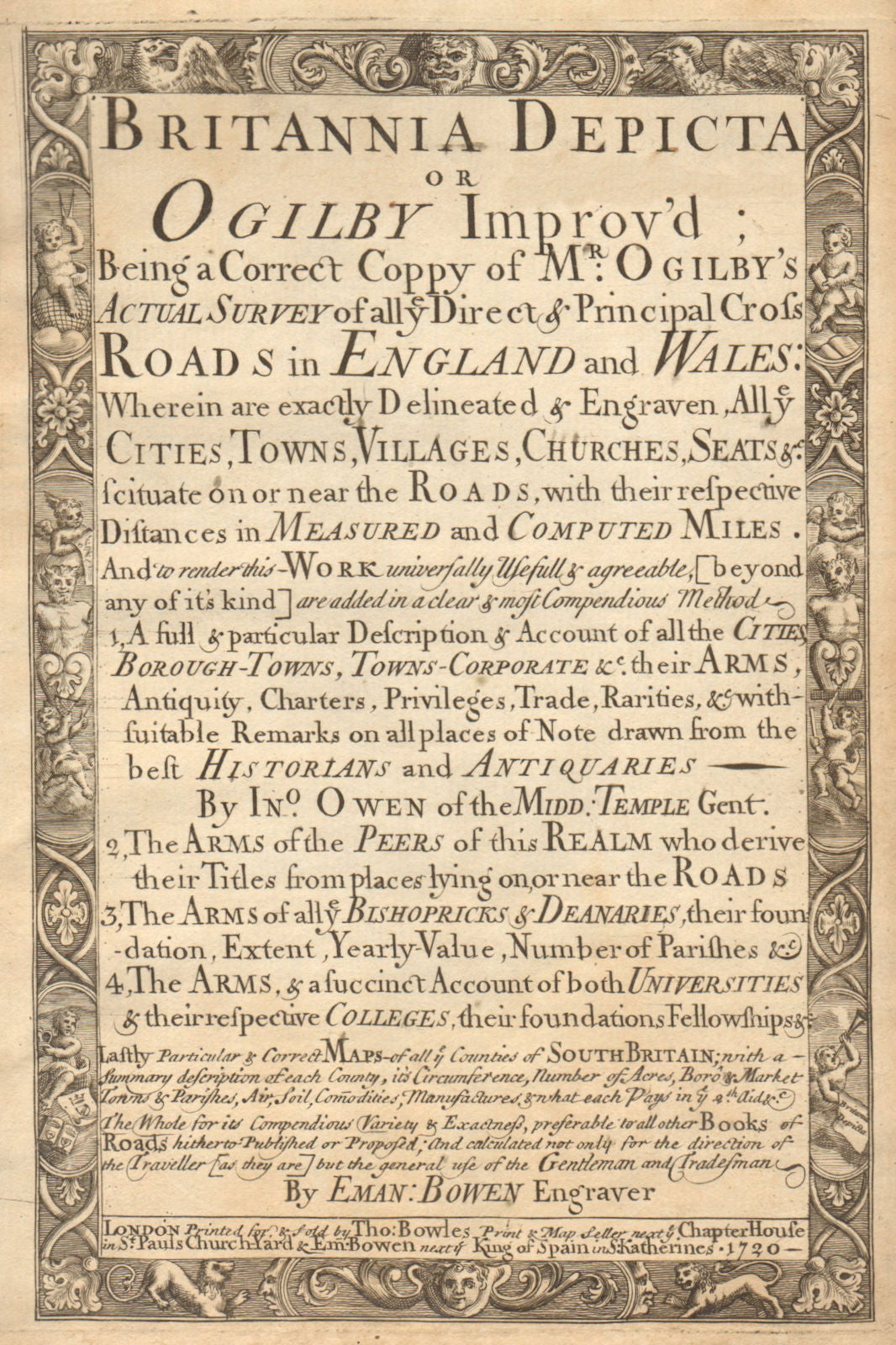 'Britannia Depicta or Ogilby Improv'd' by J. OWEN & E. BOWEN. Title page 1720